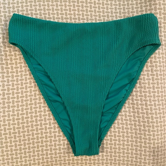 Green Textured High Waisted French Cut Bikini Bottoms - Picture 5 of 5